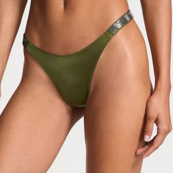 EXTRA SMALL {Victoria's Secret} Green {Rhinestones} Straps Panty - Picture 4 of 5